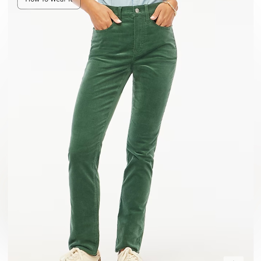 J Crew‎ Corduroy Vintage straight pant mid-Rise stretch Green NWOT 25
